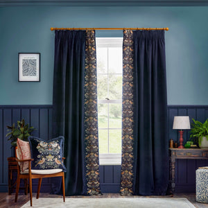 Strawberry Thief Embroidery 228x228 Pencil Pleat Curtains Indigo - XShowhome Limited - Riva