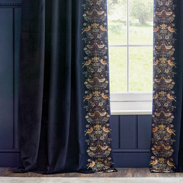 Strawberry Thief Embroidery 228x228 Pencil Pleat Curtains Indigo - XShowhome Limited - Riva