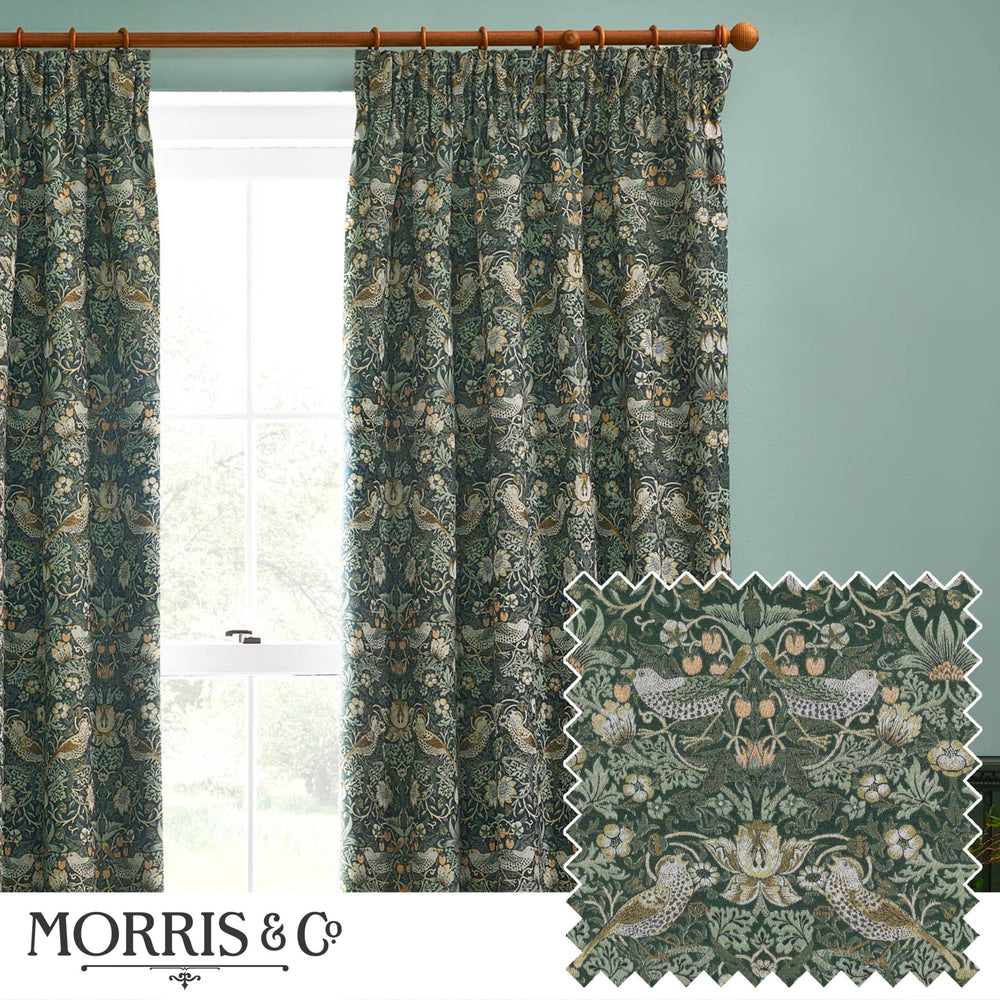 Strawberry Thief Jacquard 117x182 Pencil Pleat Curtains Forest Green - Canwell Interiors Limited - Riva