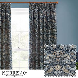 Strawberry Thief Jacquard 167x228 Pencil Pleat Curtains Indigo - Canwell Interiors Limited - Riva