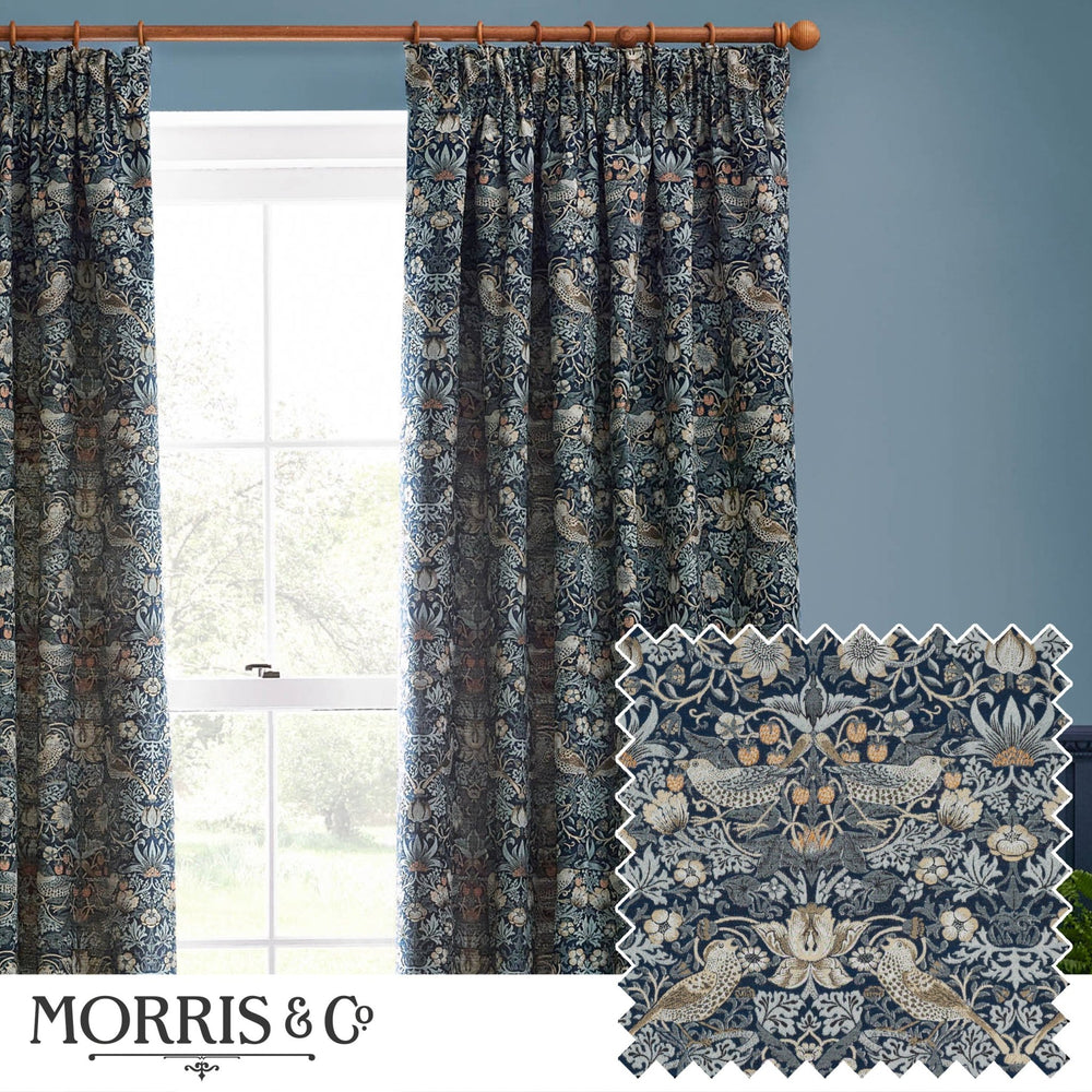 Strawberry Thief Jacquard 228x182 Pencil Pleat Curtains Indigo - Canwell Interiors Limited - Riva