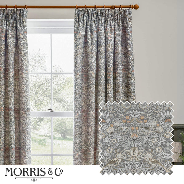 Strawberry Thief Jacquard 228x228 Pencil Pleat Curtains Biscuit - Canwell Interiors Limited - Riva