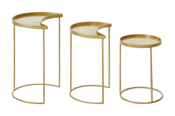 Suar Nest Of Three Antique Brass Finish Side Tables - Canwell Interiors Limited - Xshowhome