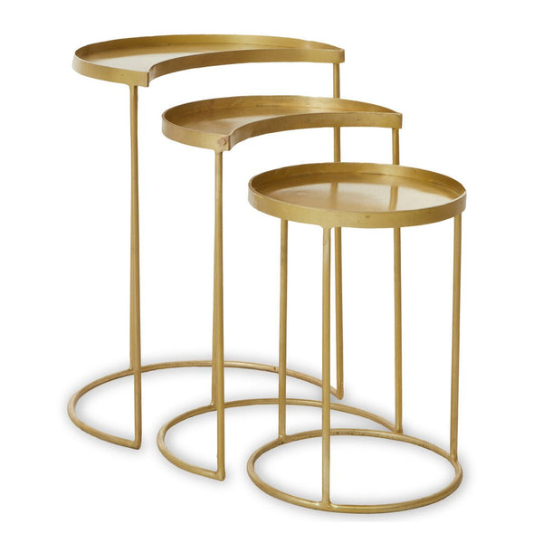 Suar Nest Of Three Antique Brass Finish Side Tables - Canwell Interiors Limited - Xshowhome