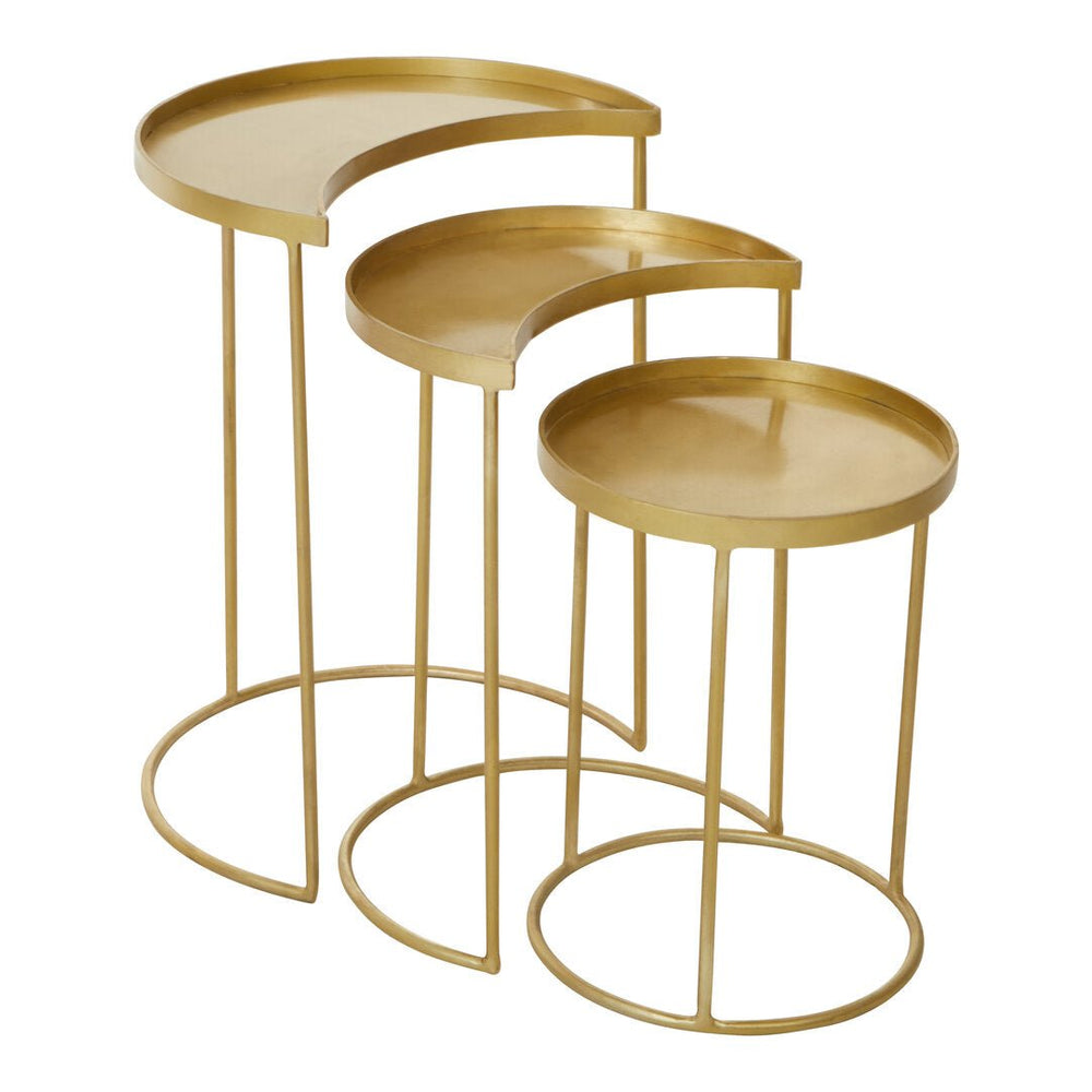 Suar Nest Of Three Antique Brass Finish Side Tables - Canwell Interiors Limited - Xshowhome