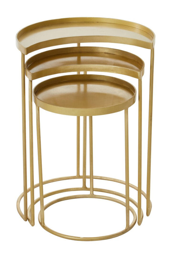 Suar Nest Of Three Antique Brass Finish Side Tables - Canwell Interiors Limited - Xshowhome