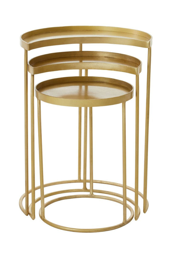 Suar Nest Of Three Antique Brass Finish Side Tables - Canwell Interiors Limited - Xshowhome