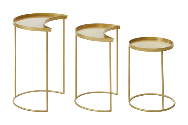 Suar Nest Of Three Antique Brass Finish Side Tables - XShowhome Limited - Xshowhome