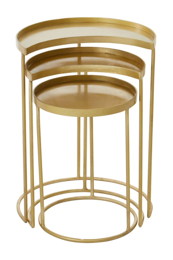 Suar Nest Of Three Antique Brass Finish Side Tables - XShowhome Limited - Xshowhome
