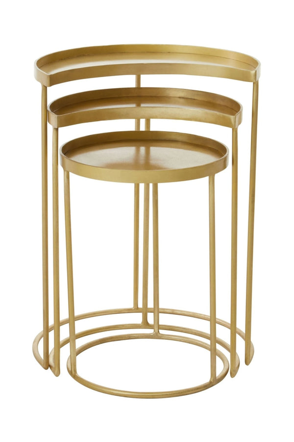 Suar Nest Of Three Antique Brass Finish Side Tables - XShowhome Limited - Xshowhome