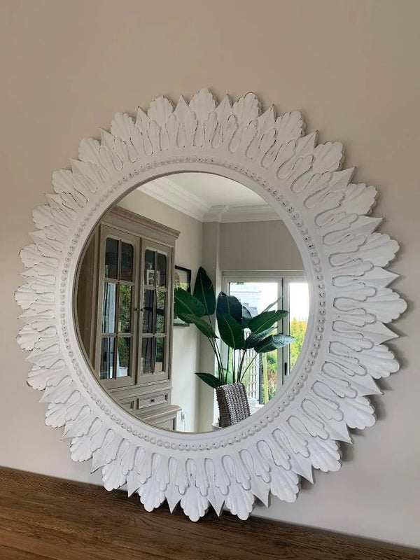 Sunburst Antique White Round Mirror - Canwell Interiors Limited - Xshowhome
