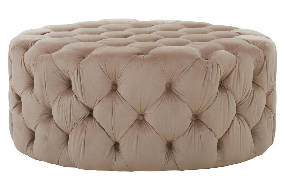 Suri Beige Velvet Round Ottoman Stool - Canwell Interiors Limited - Xshowhome