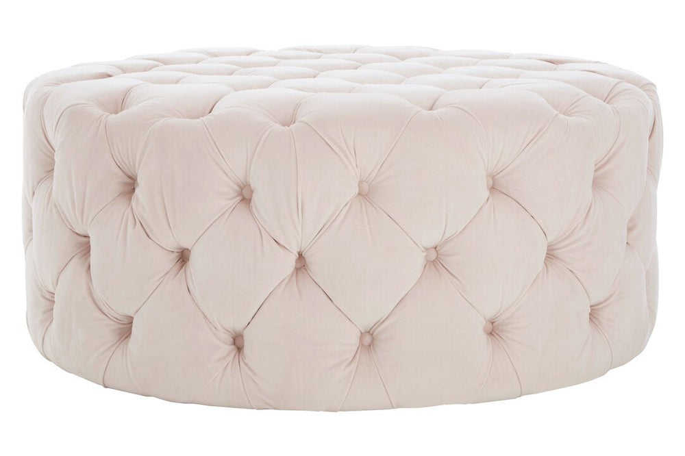 Suri Pale Pink Velvet Round Ottoman Stool - Canwell Interiors Limited - Xshowhome