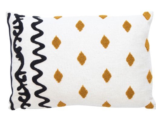Textured Ethnic Mustard/black Crewel Stitch on Mix 35x52 - Canwell Interiors Limited - Malini