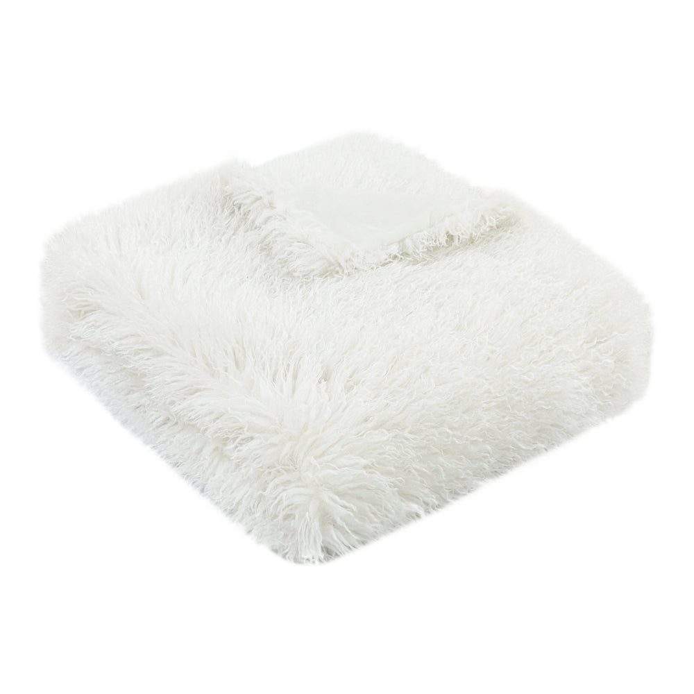 Textured Faux Mongolian Throw White 130x170 - Canwell Interiors Limited - Malini