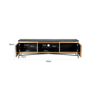TV cabinet Ironville gold - gold, Metal|Iron|Mdf|Plywood|Black Marine Marble - Canwell Interiors Limited - Richmond