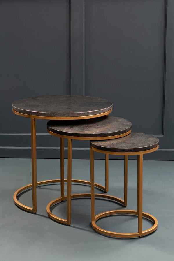 Varana Nest Of Three Black Marble Top Tables - Canwell Interiors Limited - Xshowhome