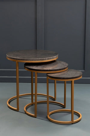 Varana Nest Of Three Black Marble Top Tables - XShowhome Limited - Xshowhome