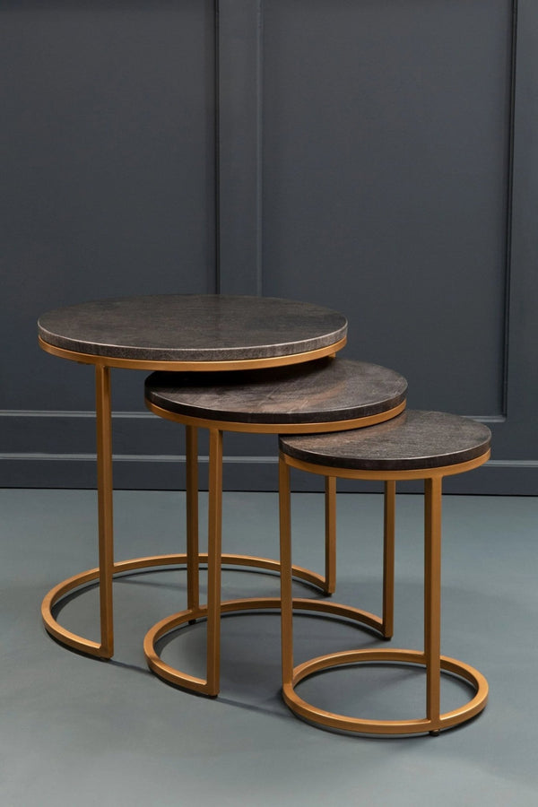 Varana Nest Of Three Black Marble Top Tables - XShowhome Limited - Xshowhome