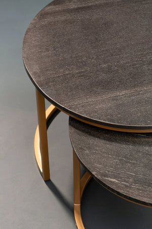 Varana Nest Of Two Black Marble Top Round Tables - XShowhome Limited - Xshowhome