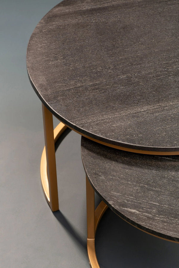 Varana Nest Of Two Black Marble Top Round Tables - XShowhome Limited - Xshowhome