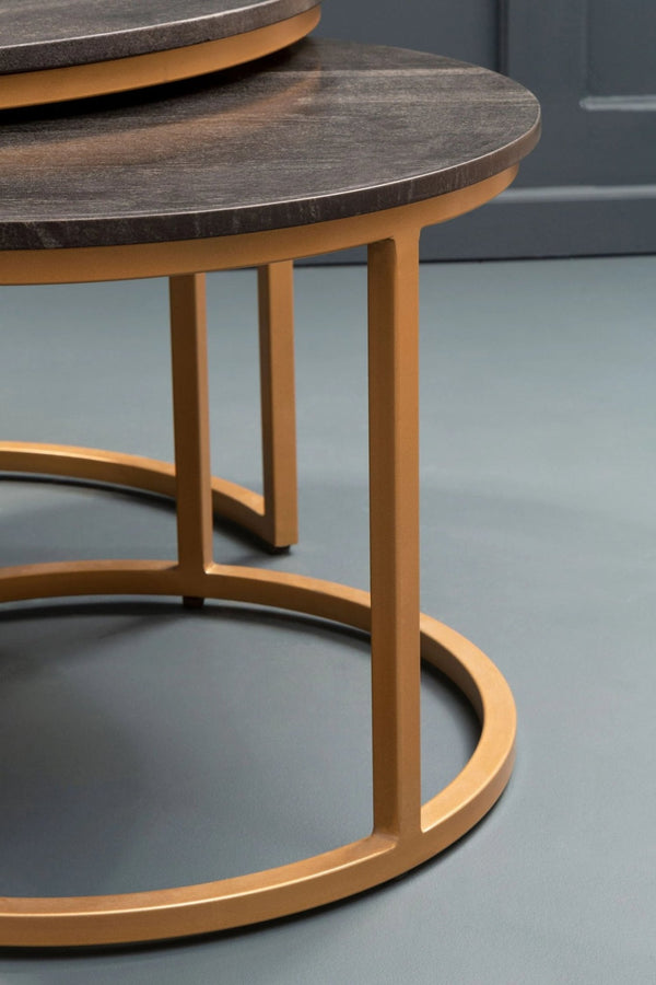 Varana Nest Of Two Black Marble Top Round Tables - XShowhome Limited - Xshowhome