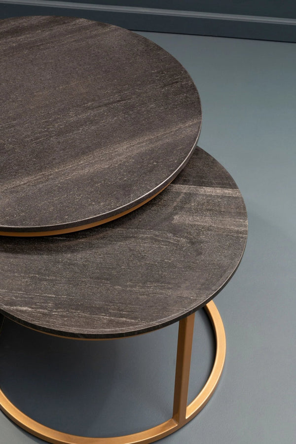 Varana Nest Of Two Black Marble Top Round Tables - XShowhome Limited - Xshowhome