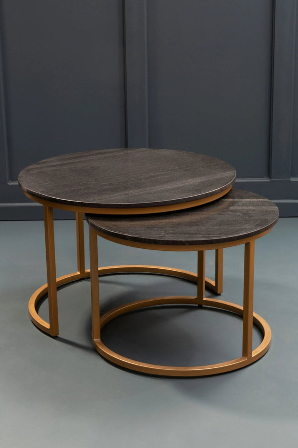 Varana Nest Of Two Black Marble Top Round Tables - XShowhome Limited - Xshowhome