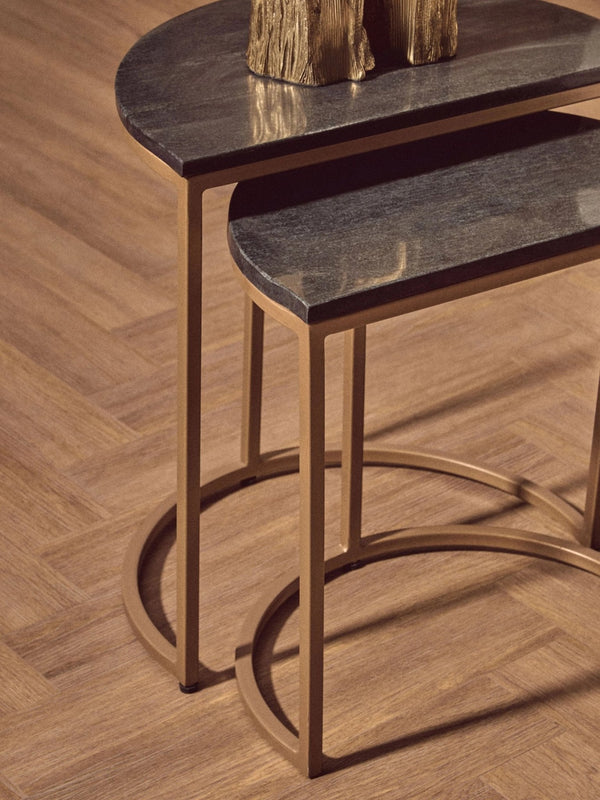 Varana Nest Of Two Half Moon Black Marble Top Tables - XShowhome Limited - Xshowhome