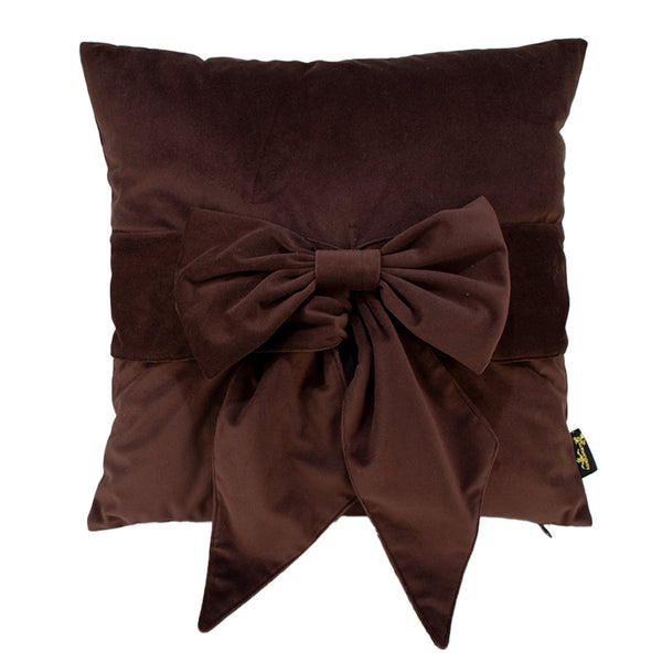 Velv Cushion with Bow Choc 45x45 - Canwell Interiors Limited - Malini