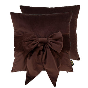 Velv Cushion with Bow Choc 45x45 - Canwell Interiors Limited - Malini