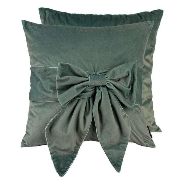 Velv Cushion with Bow Sage 45x45 - Canwell Interiors Limited - Malini