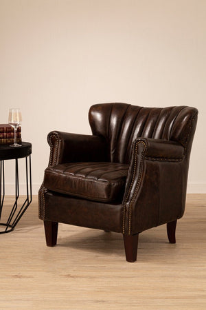 Victor Winged Brown Leather Armchair - Canwell Interiors Limited - Xshowhome