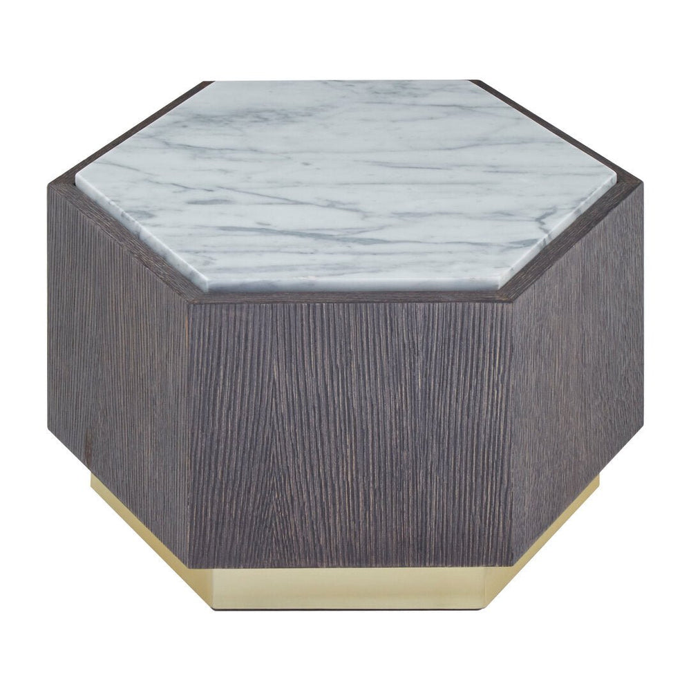 Villi Hexagon Dark Oak and Marble Side Table - Canwell Interiors Limited - Xshowhome