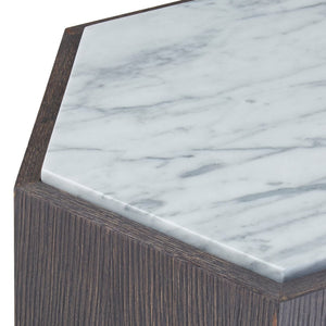 Villi Hexagon Dark Oak and Marble Side Table - Canwell Interiors Limited - Xshowhome