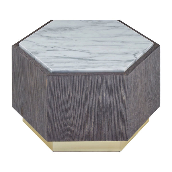 Villi Hexagon Dark Oak and Marble Side Table - XShowhome Limited - Xshowhome