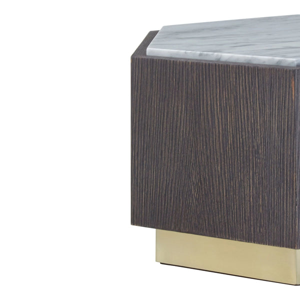 Villi Hexagon Dark Oak and Marble Side Table - XShowhome Limited - Xshowhome