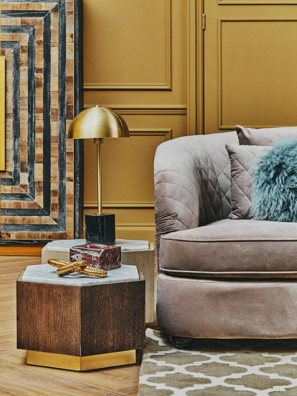 Villi Hexagon Dark Oak and Marble Side Table - XShowhome Limited - Xshowhome