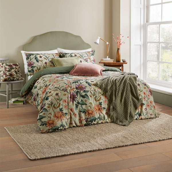 Wallflower King Size Duvet Set Celadon Green - Canwell Interiors Limited - Riva