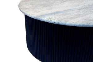 Walton Travertine Top Coffee Table with Black Acacia Wood Base - Canwell Interiors Limited - Xshowhome