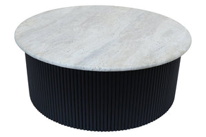 Walton Travertine Top Coffee Table with Black Acacia Wood Base - Canwell Interiors Limited - Xshowhome