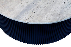 Walton Travertine Top Coffee Table with Black Acacia Wood Base - Canwell Interiors Limited - Xshowhome