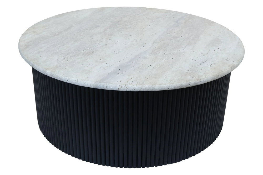 Walton Travertine Top Coffee Table with Black Acacia Wood Base - XShowhome Limited - Xshowhome