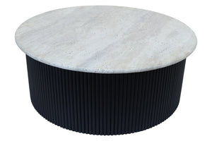 Walton Travertine Top Coffee Table with Black Acacia Wood Base - XShowhome Limited - Xshowhome