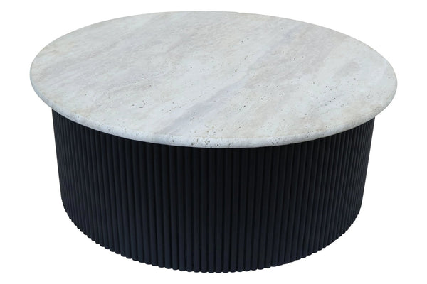 Walton Travertine Top Coffee Table with Black Acacia Wood Base - XShowhome Limited - Xshowhome