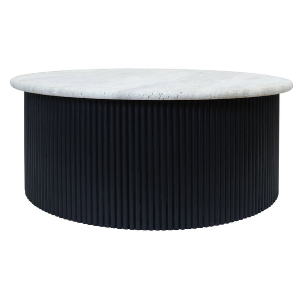 Walton Travertine Top Coffee Table with Black Acacia Wood Base - XShowhome Limited - Xshowhome