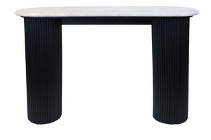 Walton Travertine Top Console Table with Black Acacia Wood Legs - Canwell Interiors Limited - Xshowhome