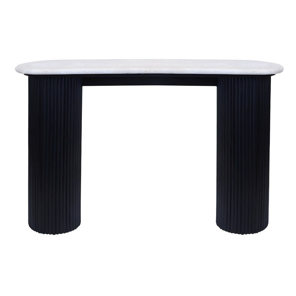 Walton Travertine Top Console Table with Black Acacia Wood Legs - Canwell Interiors Limited - Xshowhome