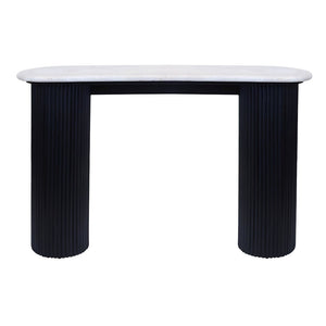 Walton Travertine Top Console Table with Black Acacia Wood Legs - Canwell Interiors Limited - Xshowhome