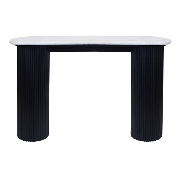 Walton Travertine Top Console Table with Black Acacia Wood Legs - Canwell Interiors Limited - Xshowhome